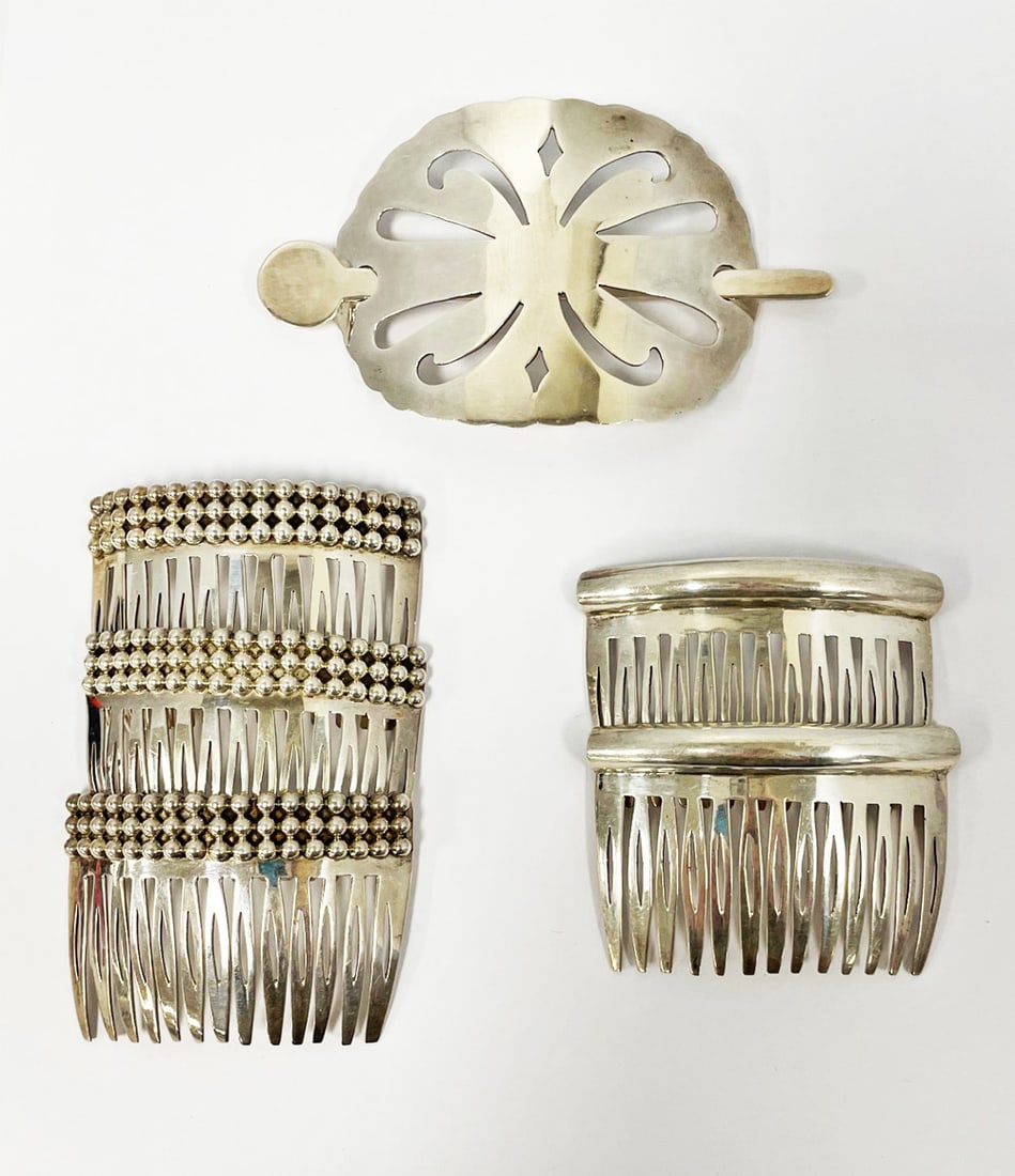Mexican Sterling Hair Ornament and Combs (1 of 2)