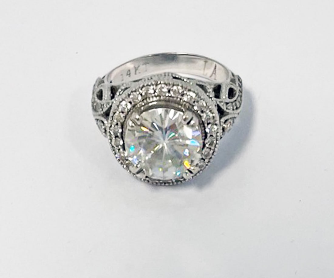 14K White Gold Moissanite and Diamond Ring (1 of 3)