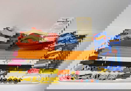 Hot Wheels Accessories and Vehicles Grouping: Mattel Inc. Hot Wheels accessories and vehicles grouping, includes 1968 buttons, 1970's track and accessories, 1970's and 1980's unpackaged vehicles and 1990's packaged vehicles
