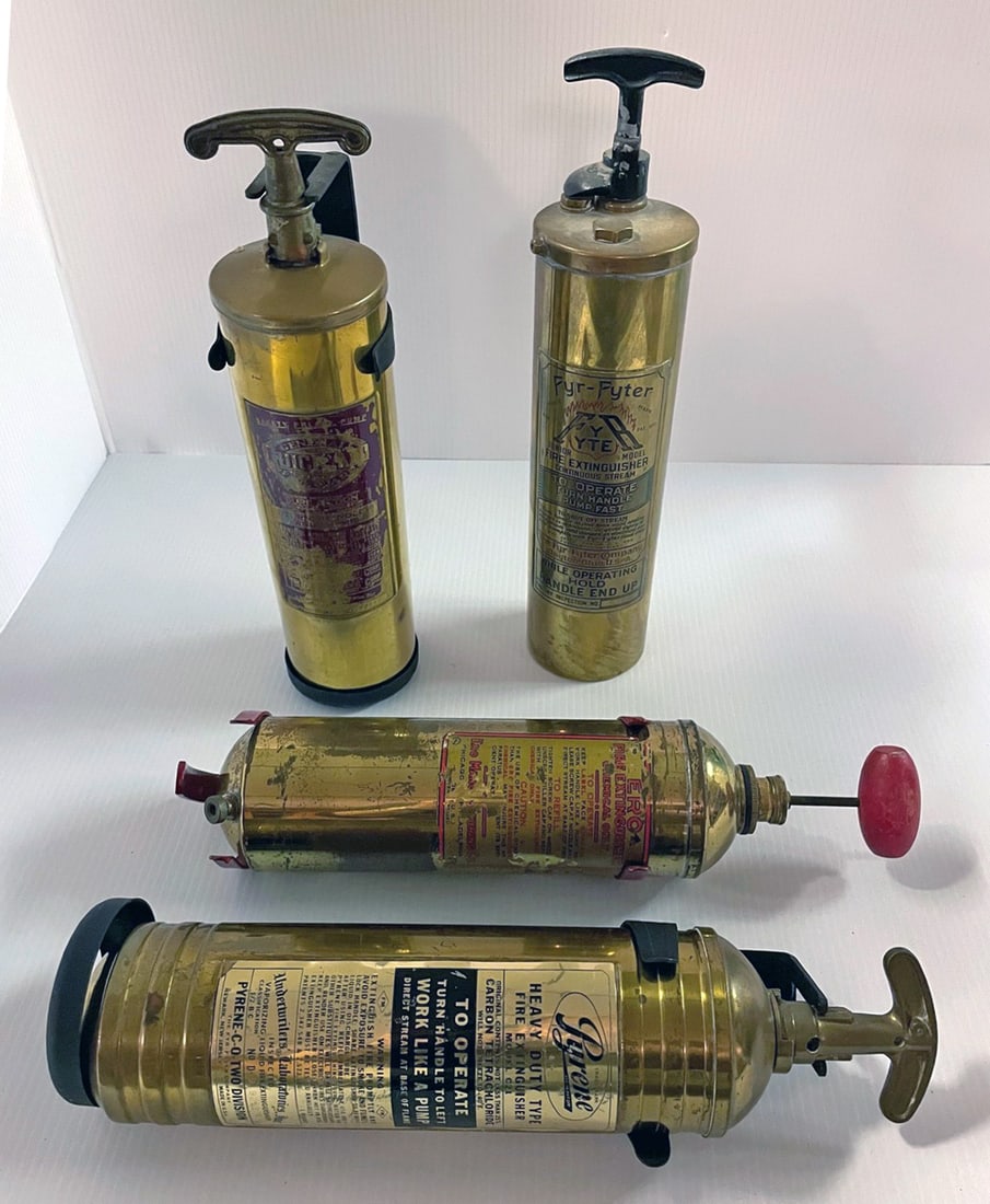 Vintage Brass Wall Hanging Fire Extinguishers (1 of 1)