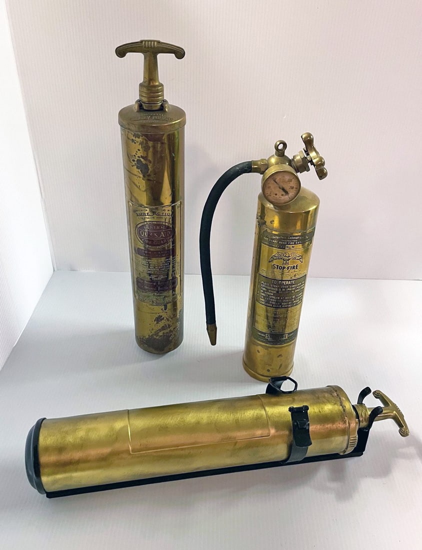 Vintage Brass Wall Hanging Fire Extinguishers (1 of 1)