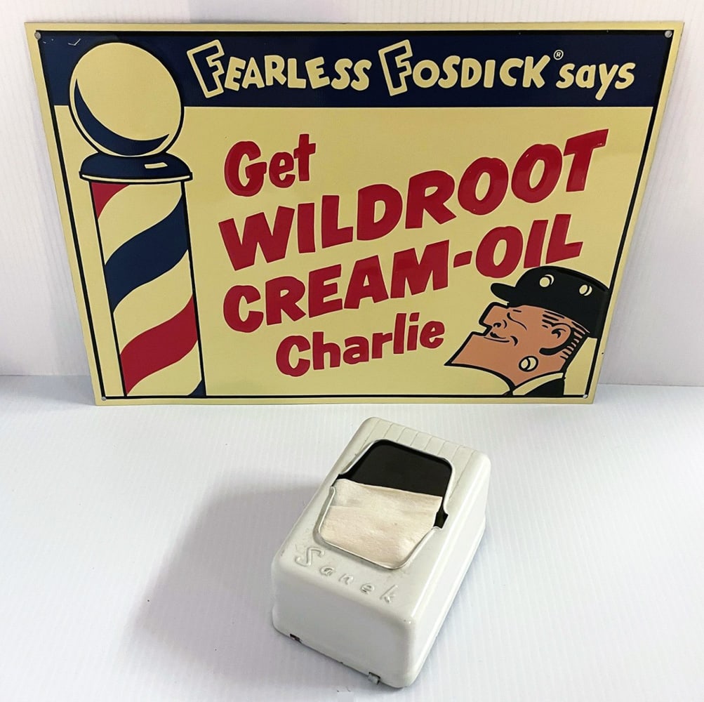 Barbershop Sign and Tissue Dispenser (1 of 1)