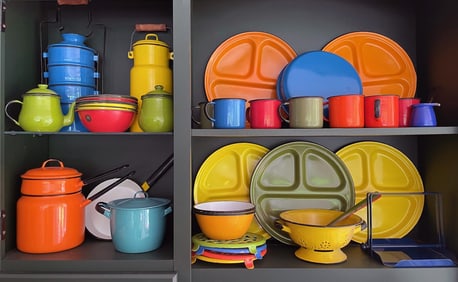 Vintage Multi Colored Enamelware Grouping
