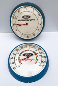 Ford Advertising Wall Clock and Thermometer