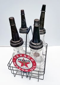 Vintage Oil Bottles with Metal Holder