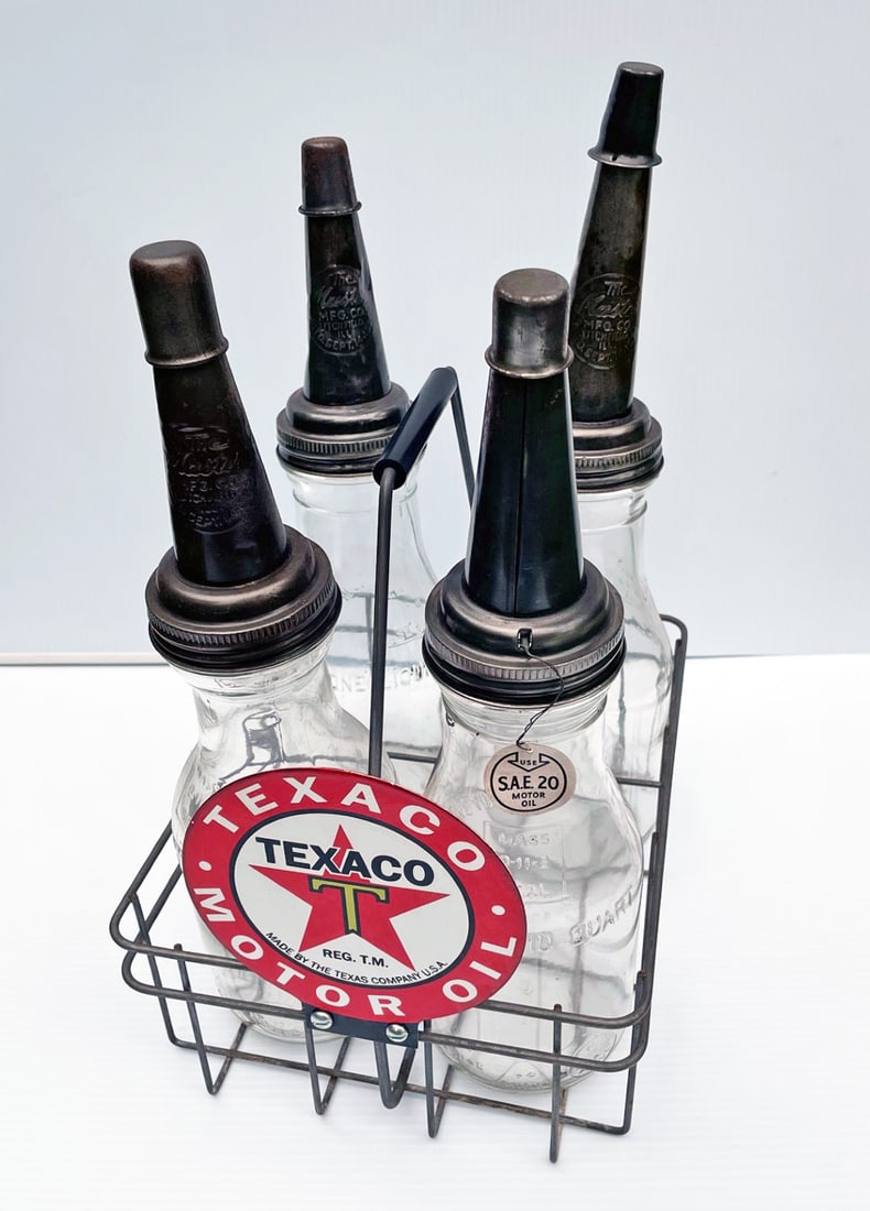 Vintage Oil Bottles with Metal Holder (1 of 2)