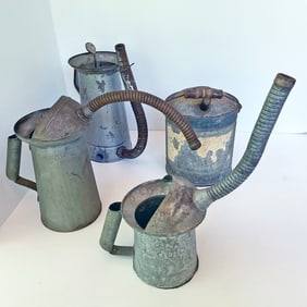 Vintage Galvanized Steel Oil Cans Grouping
