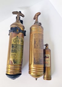 Vintage Brass Fire Extinguishers Grouping