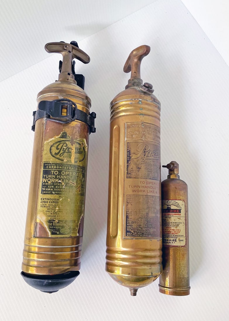 Vintage Brass Fire Extinguishers Grouping (1 of 1)