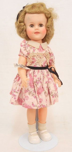 Ideal Shirley Temple doll, 15", vinyl, wearing original: Ideal Shirley Temple doll, 15", vinyl, wearing original pink dress, 1957