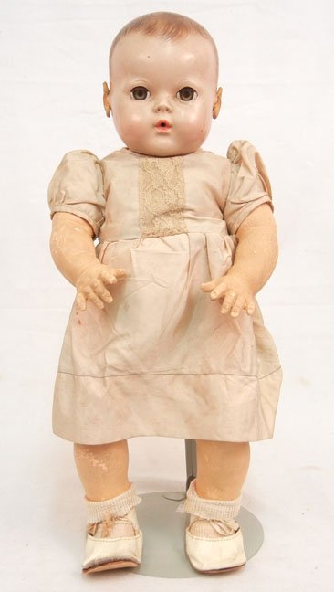 Effanbee Dy-Dee baby doll, 20", green sleep eyes, paint: Effanbee Dy-Dee baby doll, 20", green sleep eyes, painted and applied lashes, original outfit, 1950's