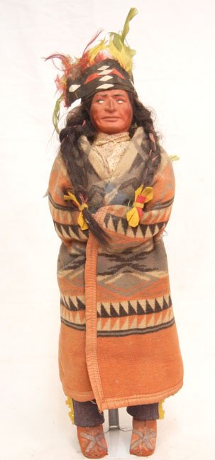 Skookum doll, 21", paper inscription taped inside robe : Skookum doll, 21", paper inscription taped inside robe "From Bryce or Zion Canyon 1934, "Stackhouse" written in marker inside robe, Skookum label on bottom of right foot