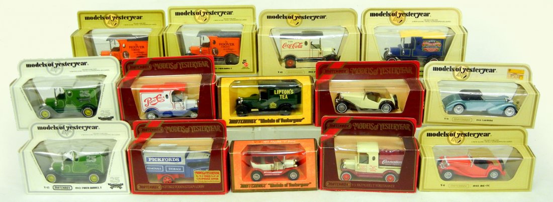 Fourteen "Matchbox" Models of Yester Year by Lesney car: Fourteen "Matchbox" Models of Yester Year by Lesney cars in original boxes, including Y-1 1911 Model "T" Ford, Y-3 1912 Model "T" Ford Tanker, two Y-8 1945 MGTCs, Y-5 1927 Talbot van, Y-11 Lagonda, se