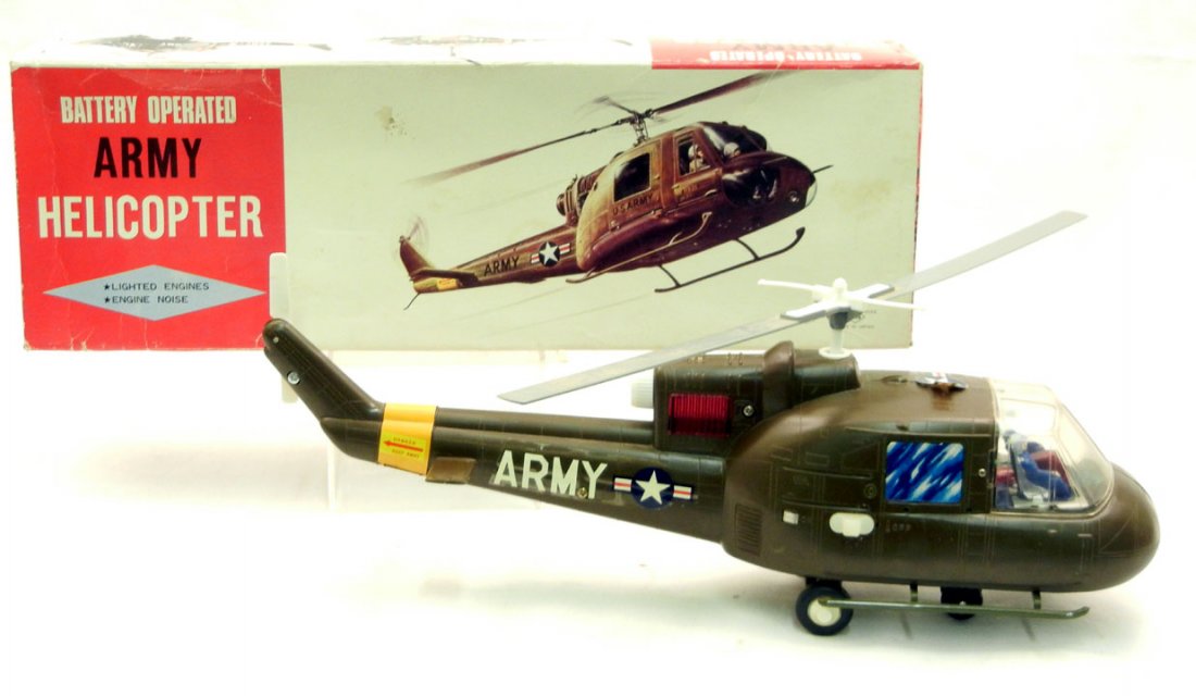 TN Toy Nomura battery operated Bell Heuy UH-1 A/B/C hel: TN Toy Nomura battery operated Bell Heuy UH-1 A/B/C helicopter, mint in box, 1960's