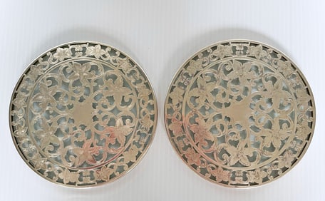Pair of Sterling Silver Overlay Trivets