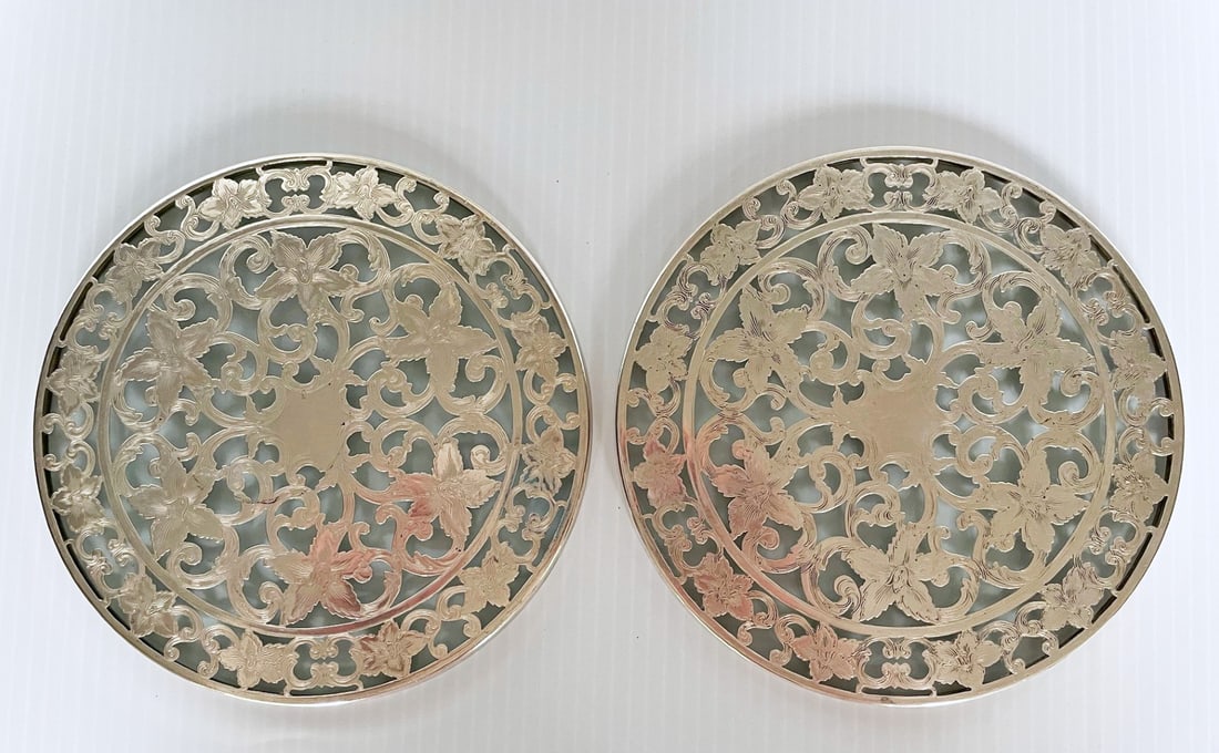 Pair of Sterling Silver Overlay Trivets (1 of 2)