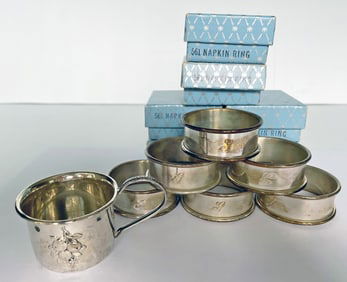 Set of Sterling Silver Napkin Rings and Sterling Baby Cup