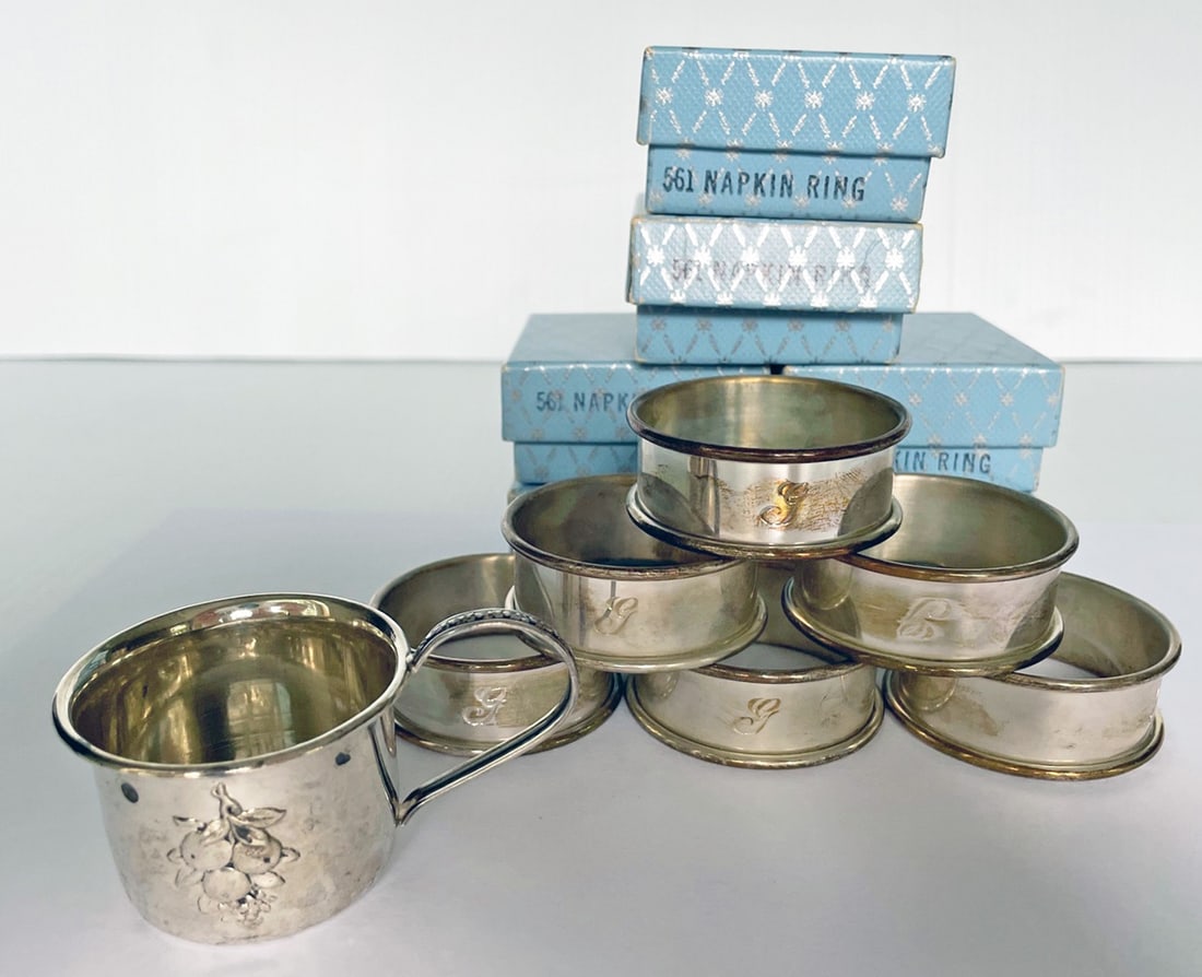 Set of Sterling Silver Napkin Rings and Sterling Baby Cup (1 of 2)