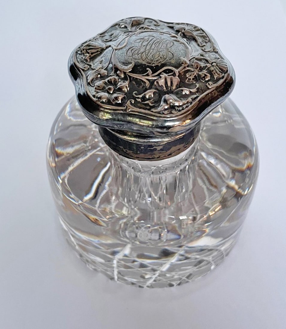 Crystal Inkwell with Sterling Lid (1 of 4)