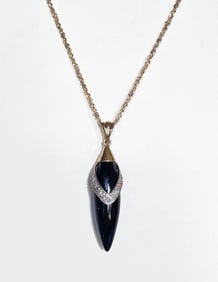 14K Gold Chain with 10K Gold Onyx and Diamond Pendant