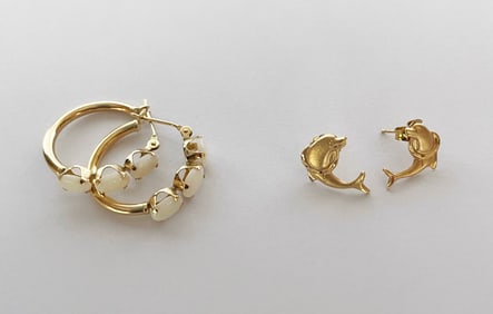 Two Pairs of 14K Gold Earrings