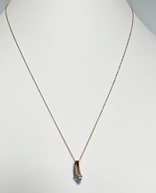 10K Gold Chain with 10k Gold and Tanzanite Pendant with Diamonds