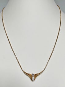 10K and 14K Gold Necklace with Opal and Diamonds