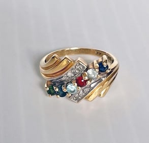 14k Gold Ring with Multi-Colored Stones