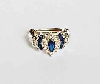 14K White Gold Sapphire Diamond Ring