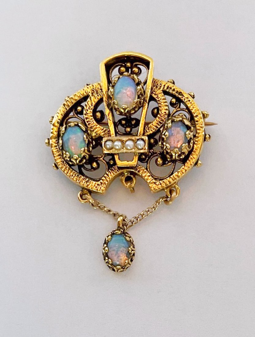 14K Gold and Four Opal Brooch (1 of 2)