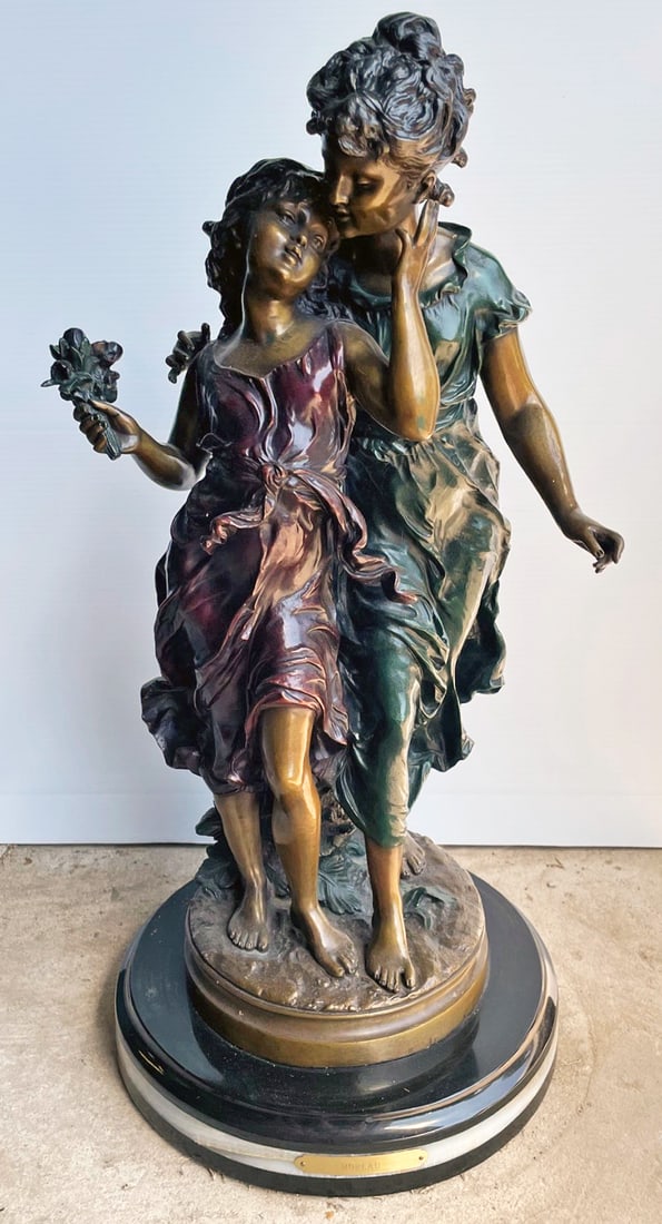 After Moreau Bronze Sculpture: After Moreau bronze sculpture of two children, signature on base, 24" high