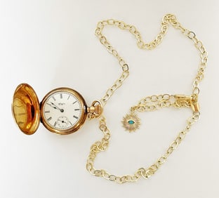 Elgin 14K Gold Pocket Watch with Chain and Fob