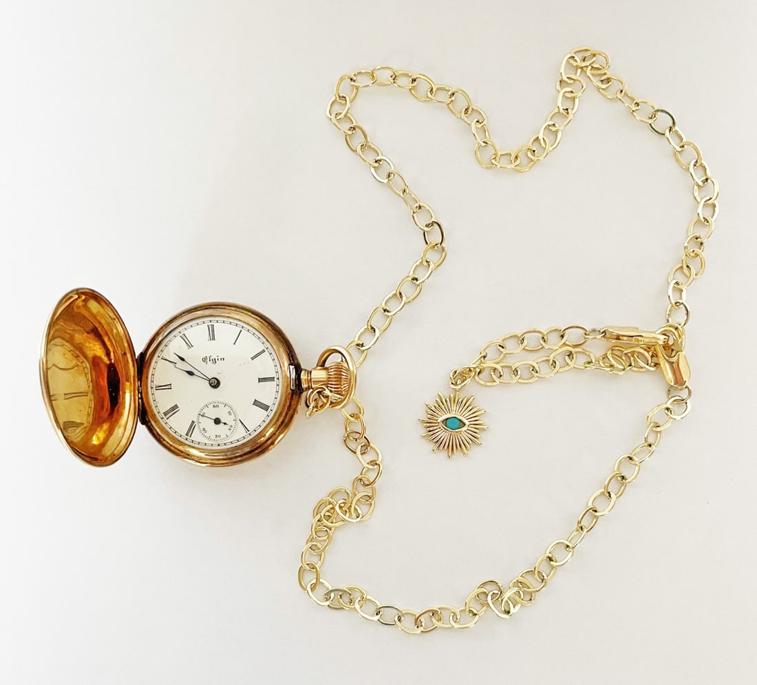 Elgin 14K Gold Pocket Watch with Chain and Fob (1 of 4)