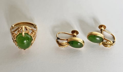 10K Gold Ring and Pair of 14K Gold Earrings