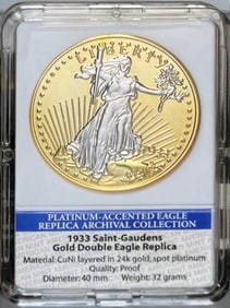 1933 Gold Double Eagle Platinum Accented Replica