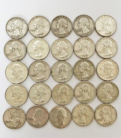 Twenty-Five Silver Washington Quarters