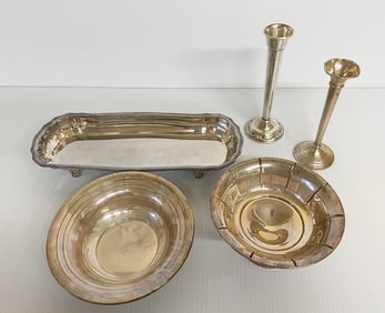 Five Piece Sterling Silver and Silverplate Grouping
