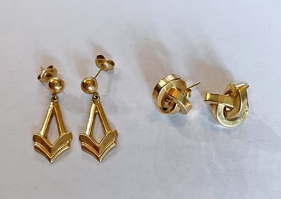 Two Pairs of 14k Gold Earrings