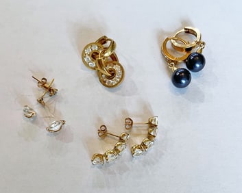 Four Pairs of 14K Gold Earrings