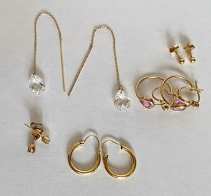 Five Pairs of 14K Gold Earrings