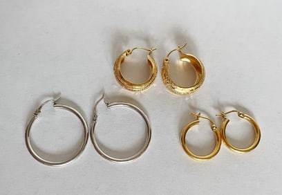 Three Pairs of 14k Gold Hoop Earrings