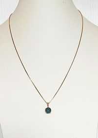 14K Gold Chain and Blue Stone Pendant