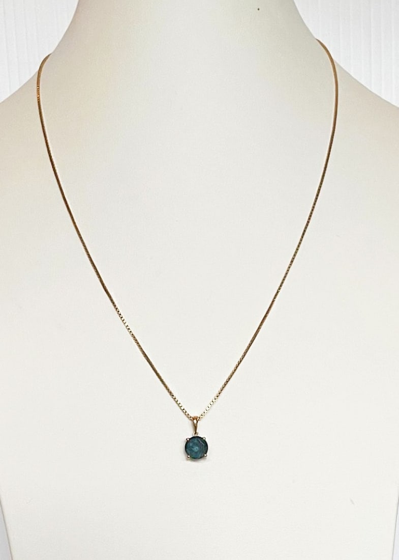 14K Gold Chain and Blue Stone Pendant (1 of 2)