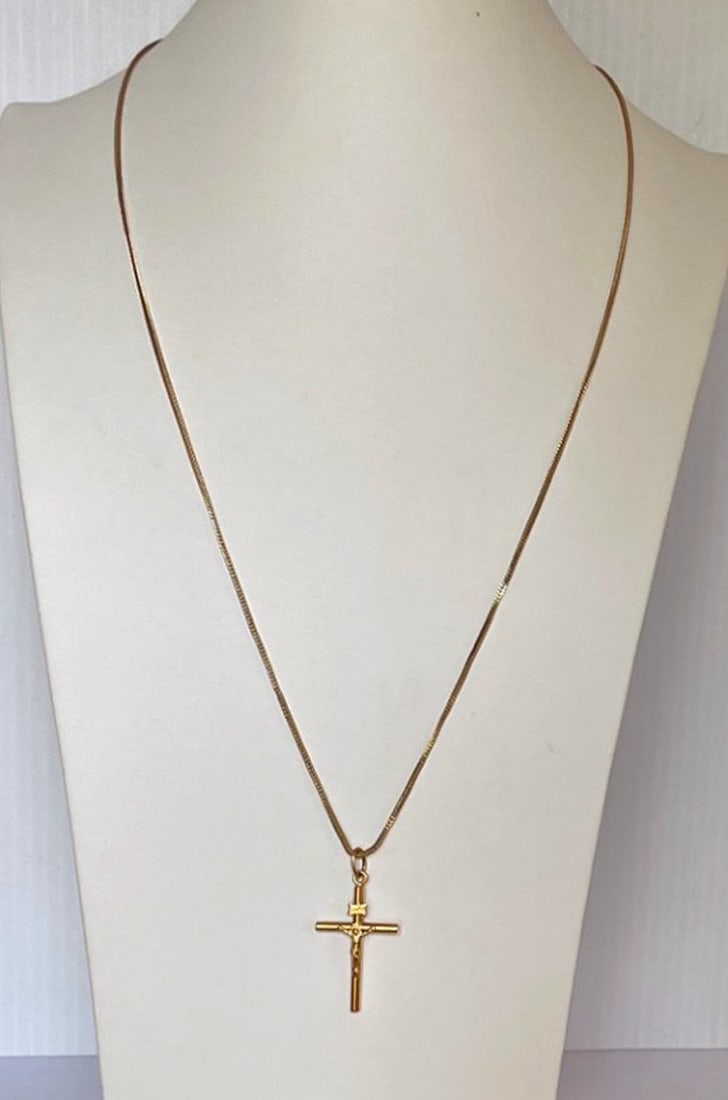 18K Gold Crucifix on 14K Gold Chain (1 of 2)