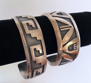 Two Native American Sterling Cuff Bracelets