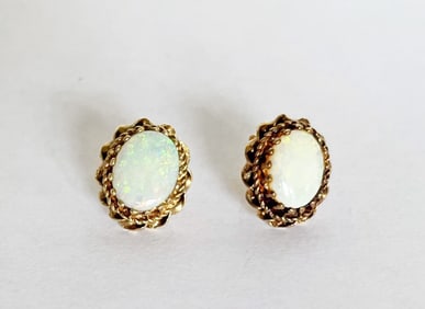 Pair of 14K Gold Opal Earrings