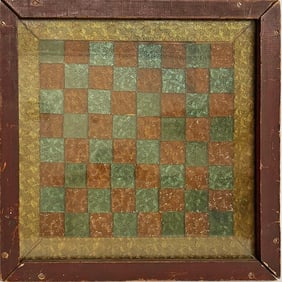 Antique Framed Glass Chess/Checkers Board