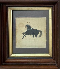 Antique American Folk Art Schoolgirl Horse Drawing