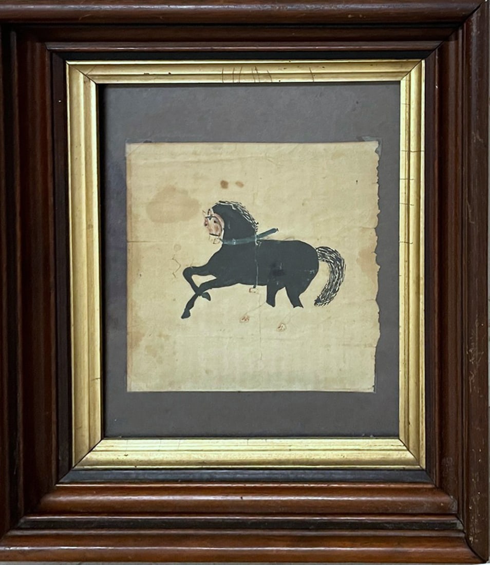 Antique American Folk Art Schoolgirl Horse Drawing (1 of 2)
