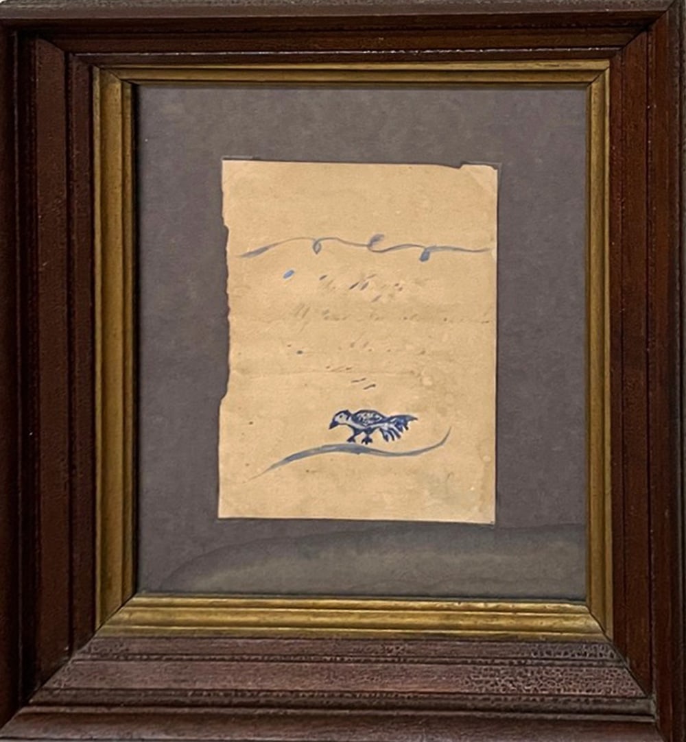 Antique American Folk Art Schoolboy Bird Drawing (1 of 2)